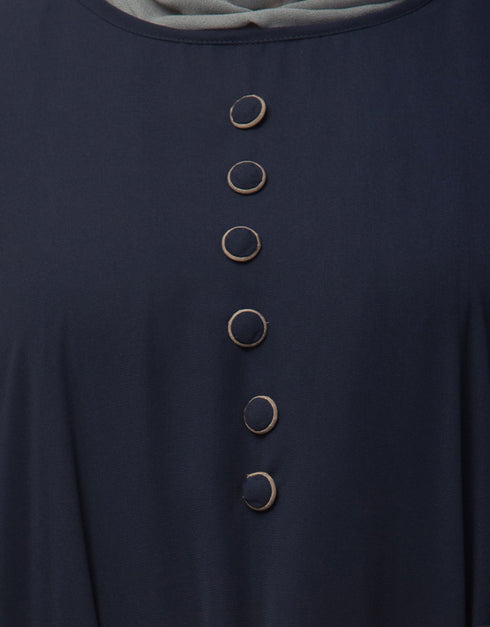 Muslim Free Size Kaftan With Contrast Banding In The Color  Navy Blue